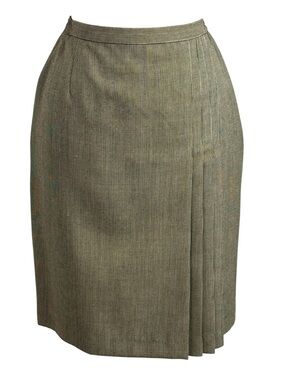Women's Vintage Houndstooth Pattern Pleated Pencil Skirt, Tan and Black, Size 12